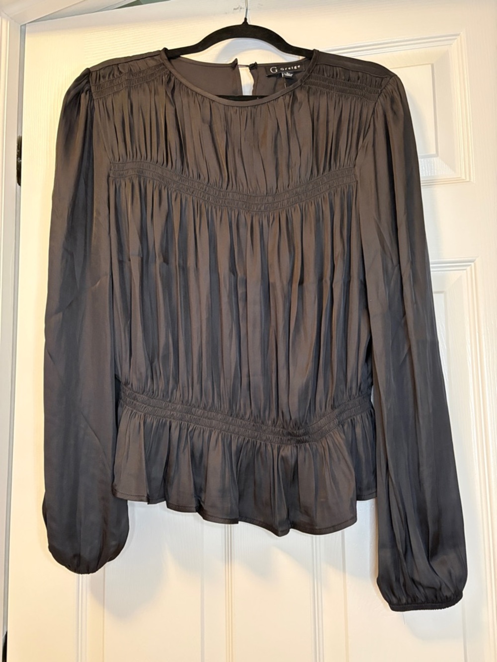 Greige Black Silky Peplum Blouse